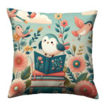 Adorable birds readimg colorful throw pillow (4)