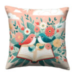 Adorable birds readimg colorful throw pillow (4)