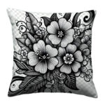 Black and white floral coloring pillow (2)