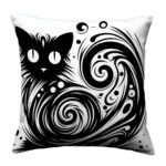 Black silhouette cat colorful throw pillow (3)