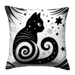 Black silhouette cat colorful throw pillow (3)