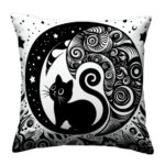 Black silhouette cat colorful throw pillow (3)