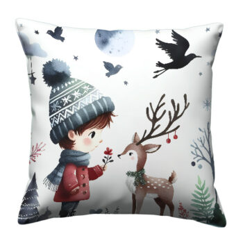Boy With Deer Christmas Pillow