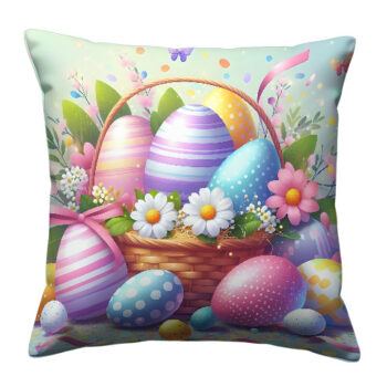 Colorful Easter Eggs And Spring Pillow