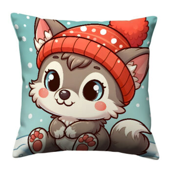 Cute Baby Wolf With Snow Pillow