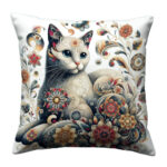 Cute decorative cat abstract floral (2)