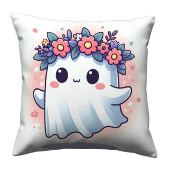 Cute Ghost Wearing Flower Wreath Pillow