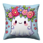 Cute ghost wearing flower wreath 01