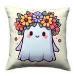 Cute ghost wearing flower wreath 01