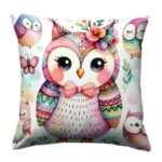 Cute owl lineart colorful throw pillow (4)