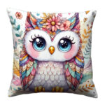 Cute owl lineart colorful throw pillow (4)