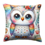 Cute owl lineart colorful throw pillow (4)