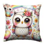 Cute owl lineart colorful throw pillow (4)