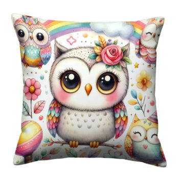 Cute Owl Lineart Colorful Throw Pillow