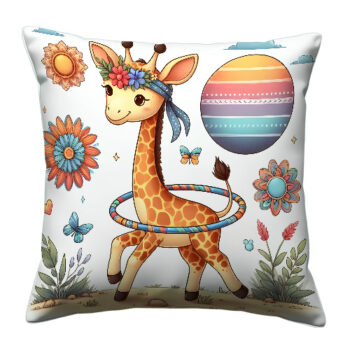 Giraffe Playing Colorful Throw Pillow