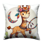 Giraffe playing colorful throw pillow (1)