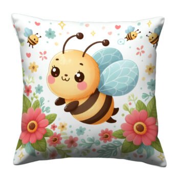 Honey Bee Flying Colorful Throw Pillow