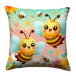 Honey bee flying colorful throw pillow (1)