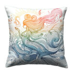 Mermaid Line Art Colorful Throw Pillow