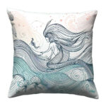 Mermaid line art colorful throw pillow (1)