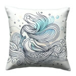 Mermaid line art colorful throw pillow (1)