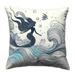 Mermaid line art colorful throw pillow (1)