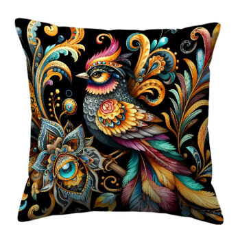 Ornamental Bird Colorful Throw Pillow