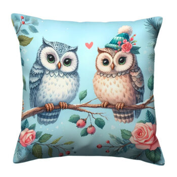 Owls In Love Colorful Throw Pillow