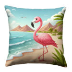 Pink flamingo on sand beach pillow (4)