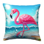 Pink flamingo on sand beach pillow (4)