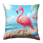 Pink flamingo on sand beach pillow (4)