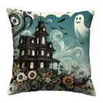 Spooky Haunted Colorful Throw Pillow