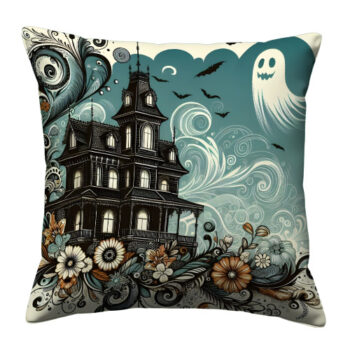 Spooky Haunted Colorful Throw Pillow
