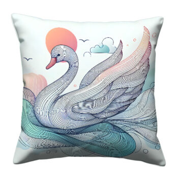 Swan Line Art Colorful Throw Pillow