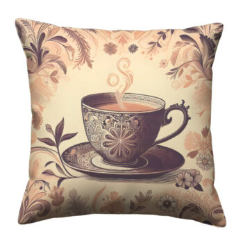 Tea Cup Silhouette Colorful Throw Pillow