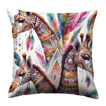 Tribal Giraffe Colorful Throw Pillow