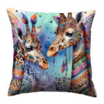Tribal giraffe colorful throw pillow (3)