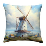 Windmill building colorful throw pillow (2)