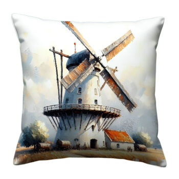 Windmill Building Colorful Throw Pillow