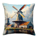 Windmill building colorful throw pillow (2)