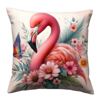 Pink Flamingo With Flowersset Colorful Throw Pillow